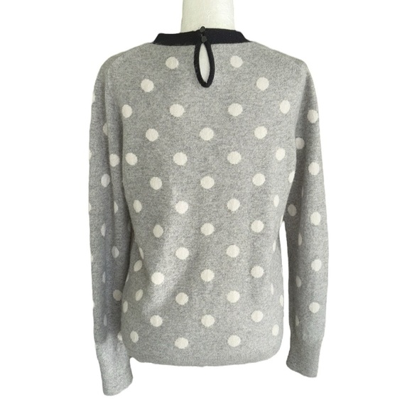 J. Crew Heather Gray Cashmere Navy Bow Detail Polka Dot Crewneck Sweater - M - Picture 8 of 14